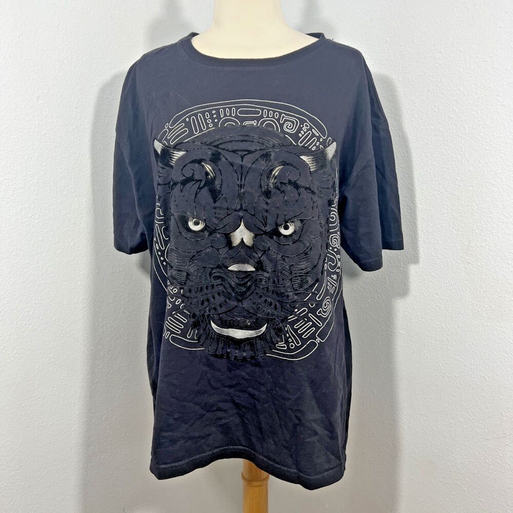Euro T Shirt Mens XL Black Jaguar Head Vector Graphic Grunge Y2K‎ 90s